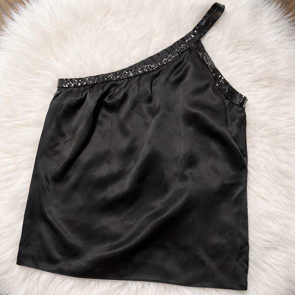 INC Black 100% Silk Beaded Camisole Sequin Strap Evening Top Small Y2K Cocktail - Picture 2 of 4